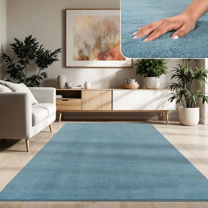 foto del prodotto paco home tappeto moderno per soggiorno a pelo corto lavabile morbido uni effetto pelliccia antiscivolo 240x340 cm, turchese