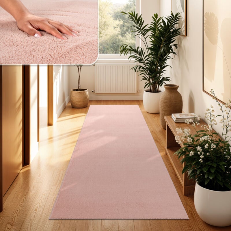 foto del prodotto paco home tappeto moderno per soggiorno a pelo corto lavabile morbido uni effetto pelliccia antiscivolo 60x100 cm, rosa