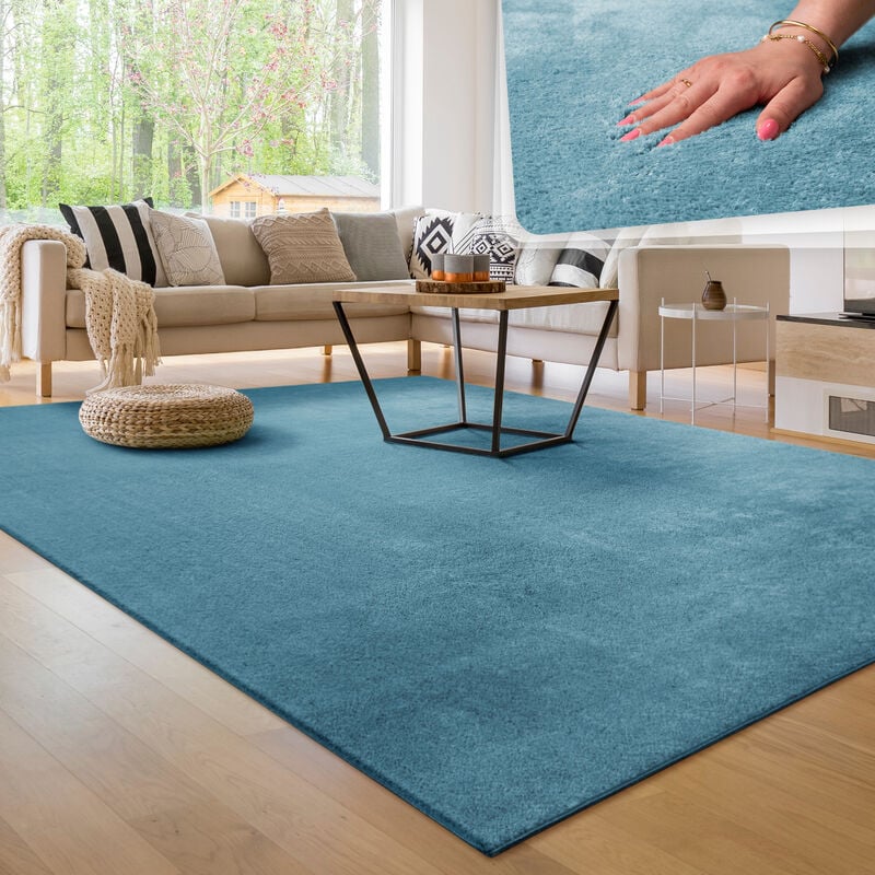 foto del prodotto paco home tappeto moderno per soggiorno a pelo corto lavabile morbido uni effetto pelliccia antiscivolo turchese, 200x280 cm
