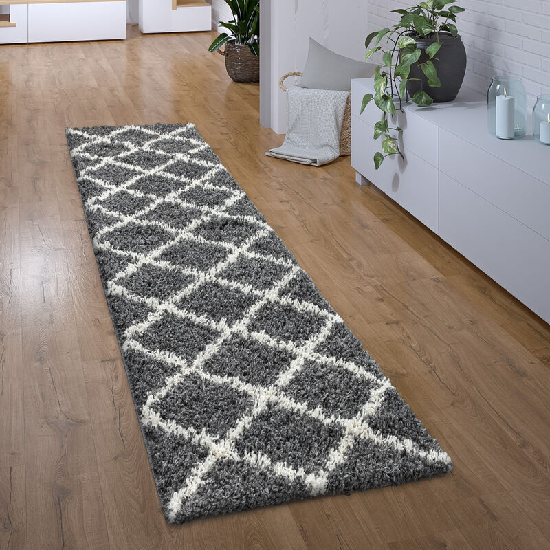 foto del prodotto paco home tappeto pelo lungo corridoio camera da letto moderno motivo diamante scandi 60x100 cm, antracite