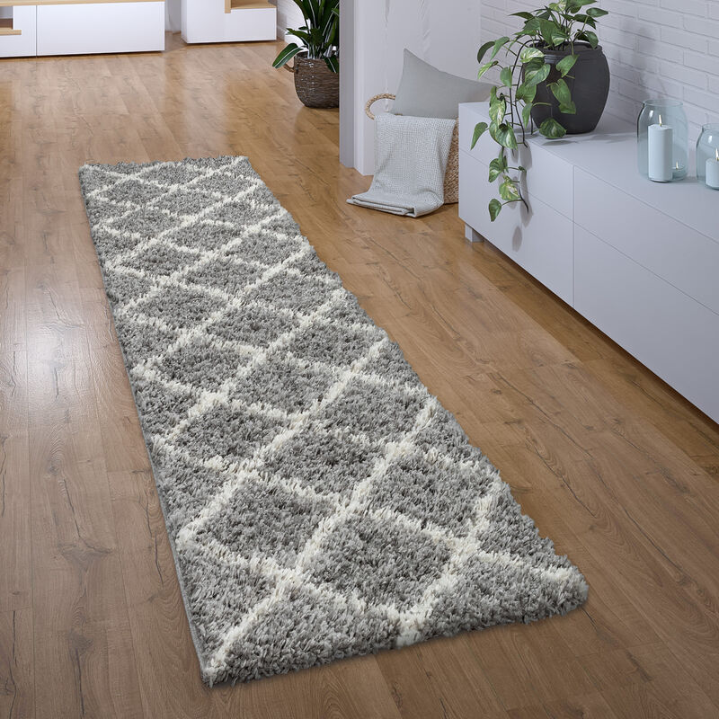 foto del prodotto paco home tappeto pelo lungo corridoio camera da letto moderno motivo diamante scandi 60x100 cm, grigio