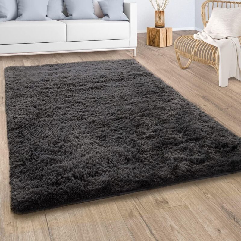 foto del prodotto paco home tappeto pelo lungo salotto moderno shaggy tappeto pelliccia sintetica antracite 60x100 cm