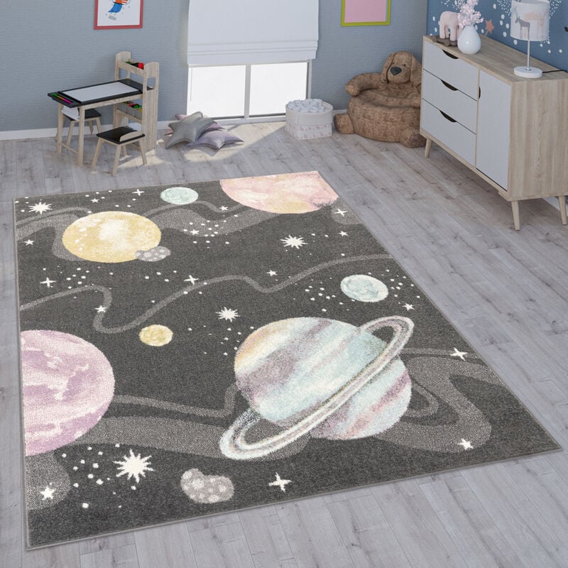 foto del prodotto paco home tappeto per bambini cameretta bambine bambini diversi motivi e dimensioni antracite, 120 cm tondo
