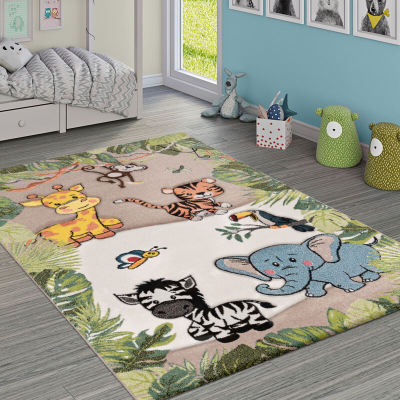 foto del prodotto paco home tappeto per bambini, giungla con animali, beige e crema 80x150 cm