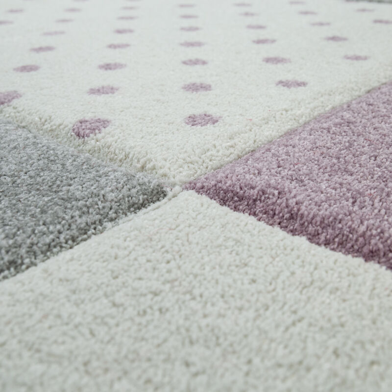 foto del prodotto paco home tappeto per bambini per cameretta color pastello 3d di nuvole stelle arcobaleno viola, 120 cm tondo