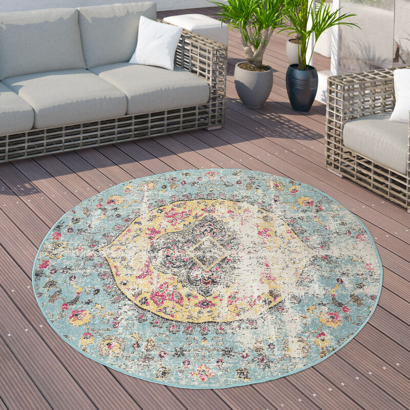 foto del prodotto paco home tappeto per esterni, per il balcone, a pelo corto, dall aspetto orientale, in diversi colori e grandezze 200 cm tondo, multicolore