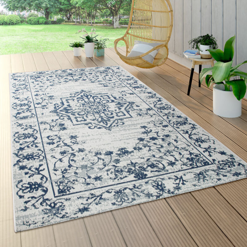 foto del prodotto paco home tappeto per esterni resistente alle intemperie balcone cucina vintage moderno motivo orientale ornamenti crema blu grigio 120x170 cm