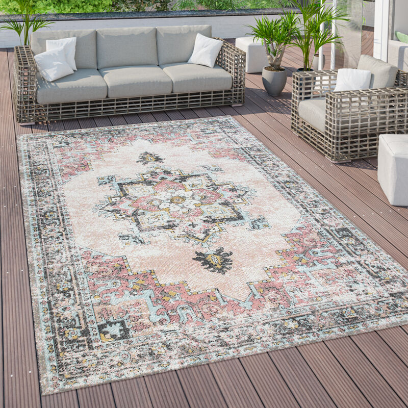 foto del prodotto paco home tappeto per esterni terrazza balcone vintage tappeto da cucina motivo orientale pastello rosa 160x220 cm