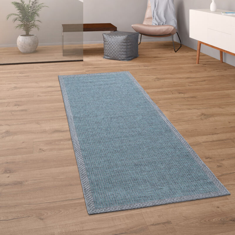 foto del prodotto paco home tappeto per esterno da balcone terrazza tappeto cucina bordature turchese 160 cm tondo