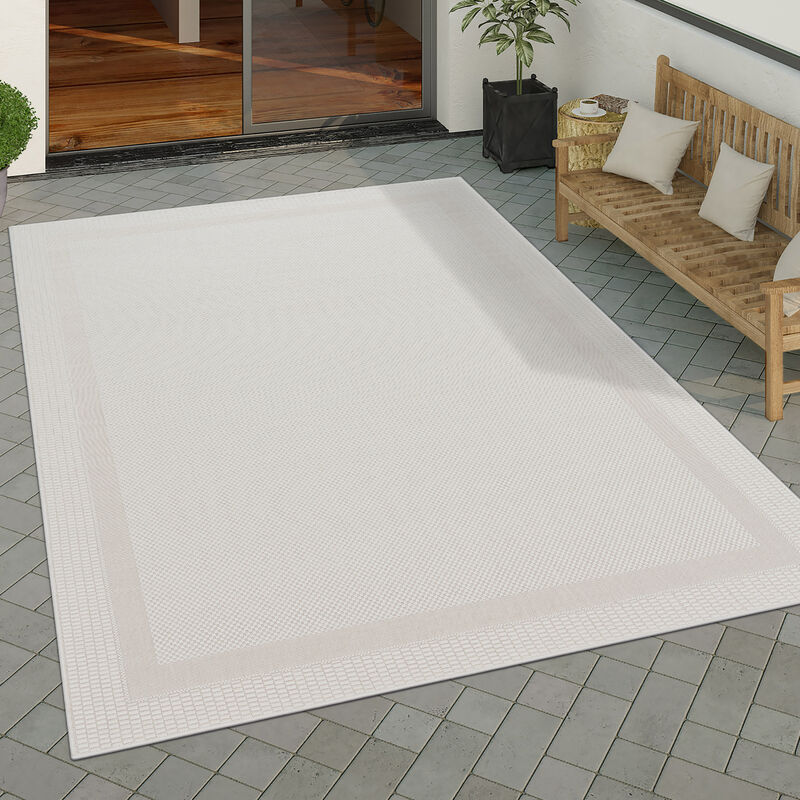 foto del prodotto paco home tappeto per esterno terrazzo balcone tappeto cucina moderno motivo geometrico motivo astratto 150 cm quadrato, bianco