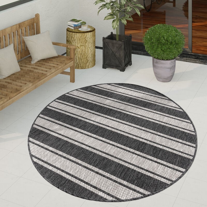 foto del prodotto paco home tappeto per esterno terrazzo balcone tappeto cucina moderno motivo geometrico motivo astratto grigio, 200 cm tondo