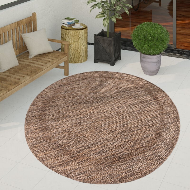 foto del prodotto paco home tappeto per esterno terrazzo balcone tappeto cucina moderno motivo geometrico motivo astratto marrone, 120 cm tondo