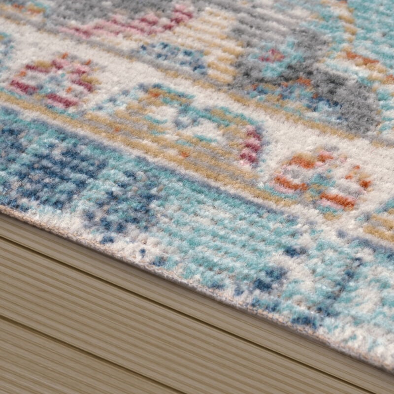 foto del prodotto paco home tappeto per esterno terrazzo balcone tappeto cucina motivo persiano bordura blu 200 cm tondo