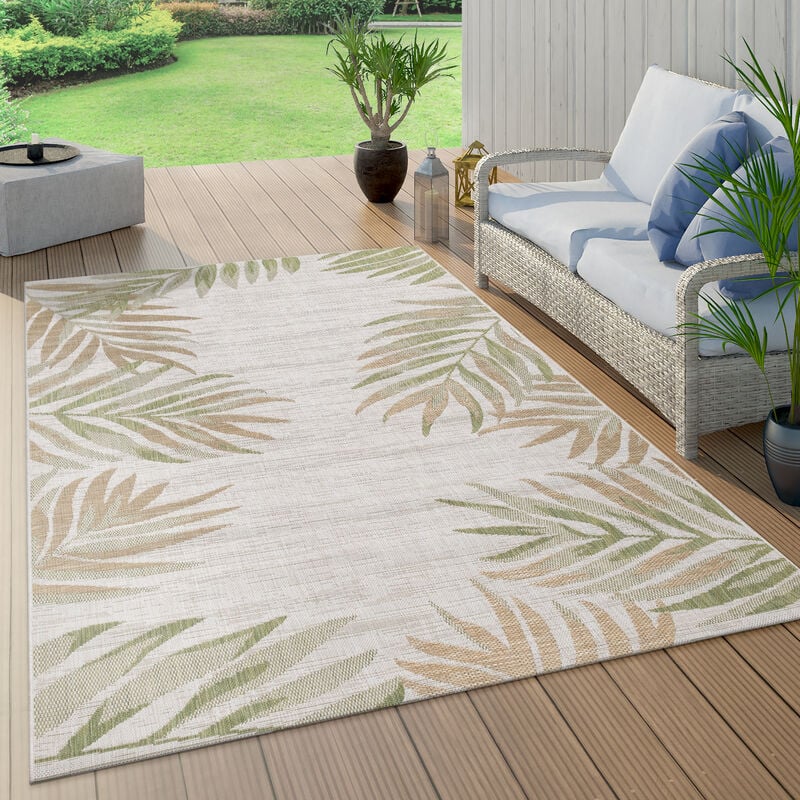 foto del prodotto paco home tappeto per interni ed esterni robusto adatto per balcone e terrazza con motivo di foglie di palma 80x150 cm