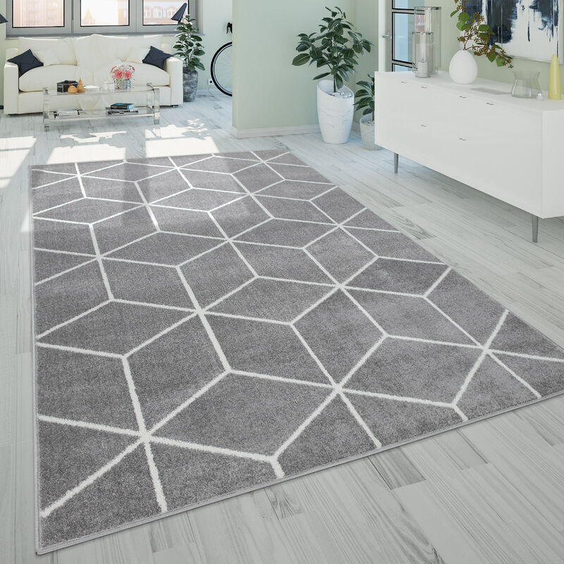 foto del prodotto paco home tappeto per soggiorno a pelo corto in stile scandinavo con motivo di rombi, in grigio 60x100 cm