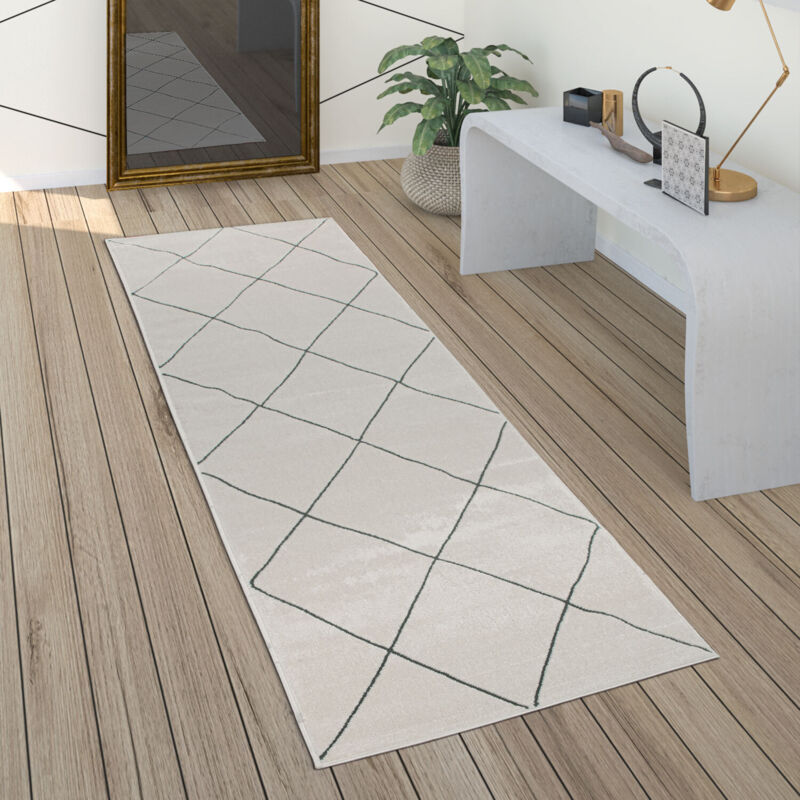foto del prodotto paco home tappeto per soggiorno con motivo a rombi moderno scandinavo pelo corto, luminoso bianco 60x100 cm