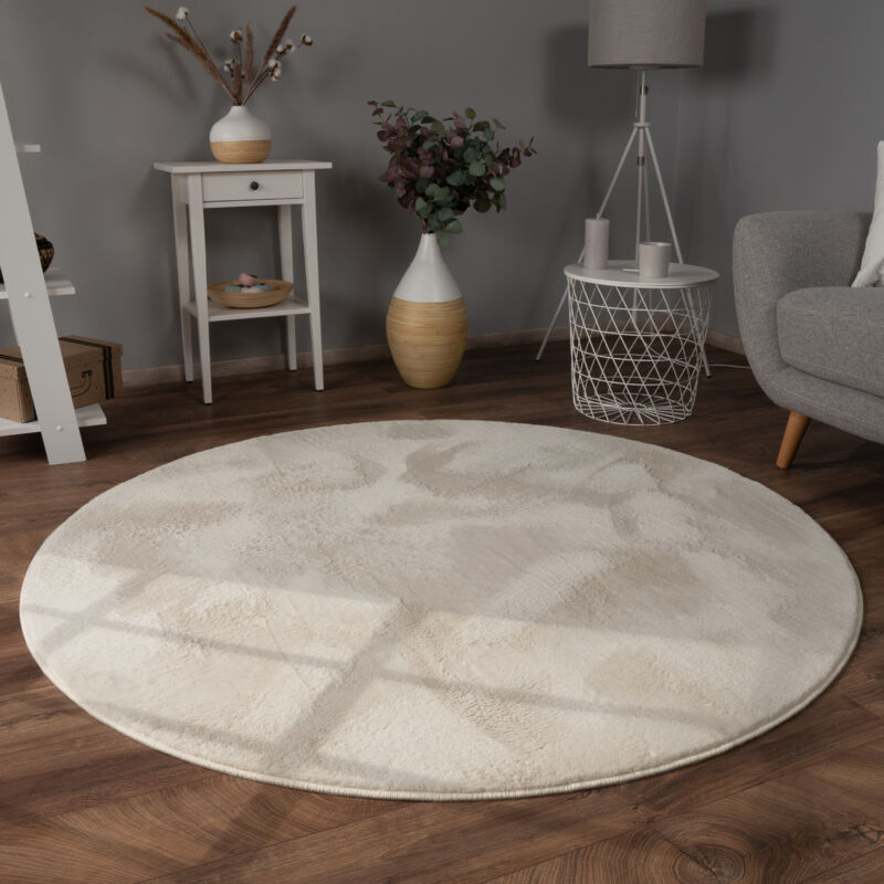 foto del prodotto paco home tappeto per soggiorno in finta pelliccia peluche alto pelo morbido disponibile in diverse colori crema, 80 cm tondo