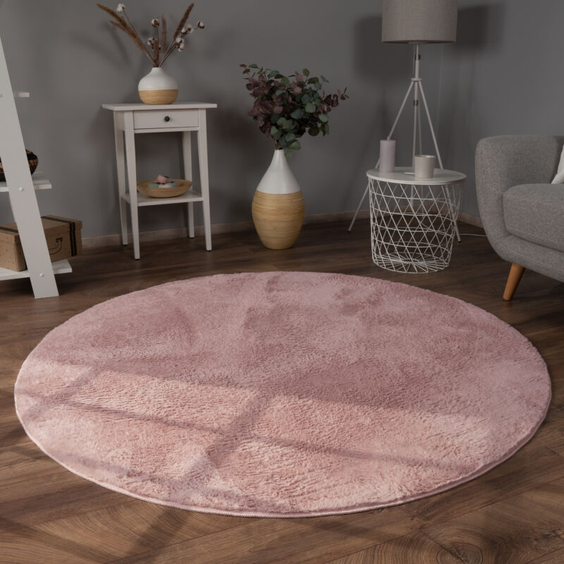 foto del prodotto paco home tappeto per soggiorno in finta pelliccia peluche alto pelo morbido disponibile in diverse colori pink, 160 cm tondo