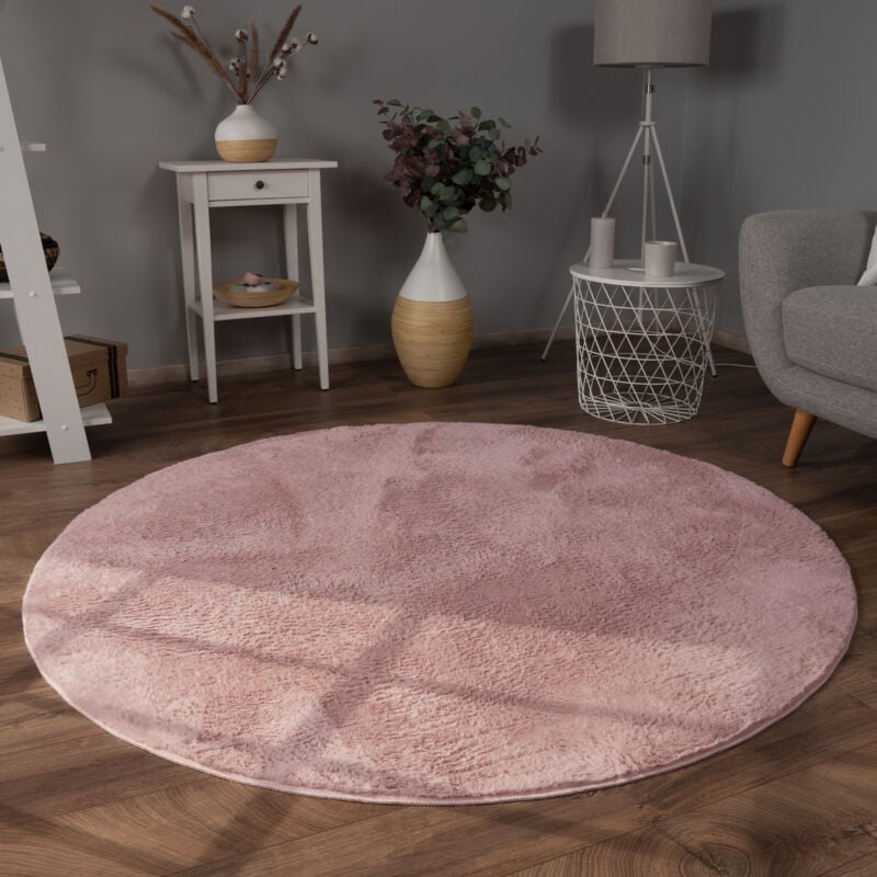 foto del prodotto paco home tappeto per soggiorno in finta pelliccia peluche alto pelo morbido pink, 160 cm tondo