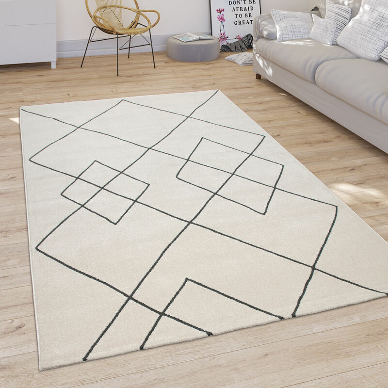 foto del prodotto paco home tappeto per soggiorno motivo a rombi moderno scandinavo pelo corto, luminoso bianco 120 cm tondo