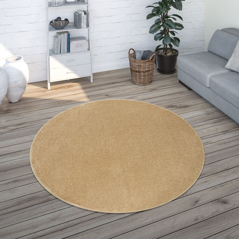 foto del prodotto paco home tappeto per soggiorno tinta unita semplice e moderno pelo corto, div. misure e colori oro, 120 cm tondo