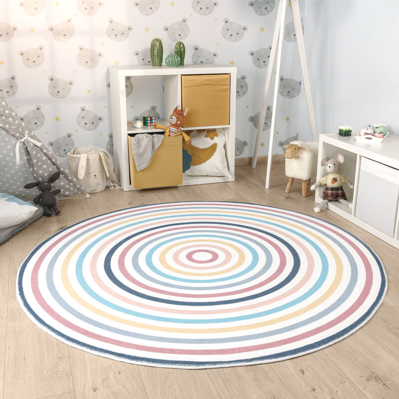foto del prodotto paco home tappeto rotondo bambini cameretta ragezzi arcobaleno lavabile in lavatrice 100 cm tondo, multicolore 4