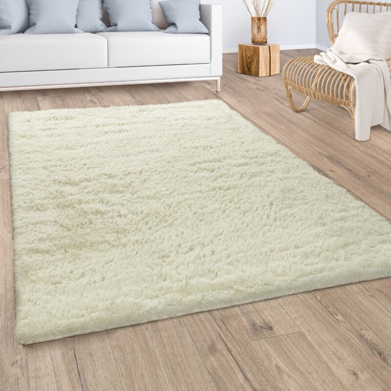 foto del prodotto paco home tappeto salotto moderno pelo lungo pelliccia finta monocolore giallastro bianco 80 cm tondo