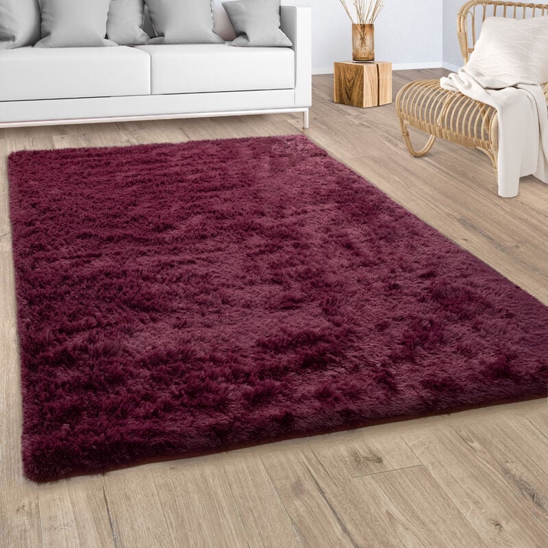 foto del prodotto paco home tappeto salotto moderno pelo lungo pelliccia finta shaggy morbido rosso bordeaux 80 cm tondo