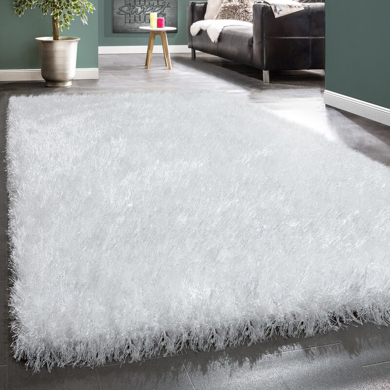 foto del prodotto paco home tappeto salotto moderno soggiorno pelo lungo monocolore peloso moderno bianco 120x170 cm