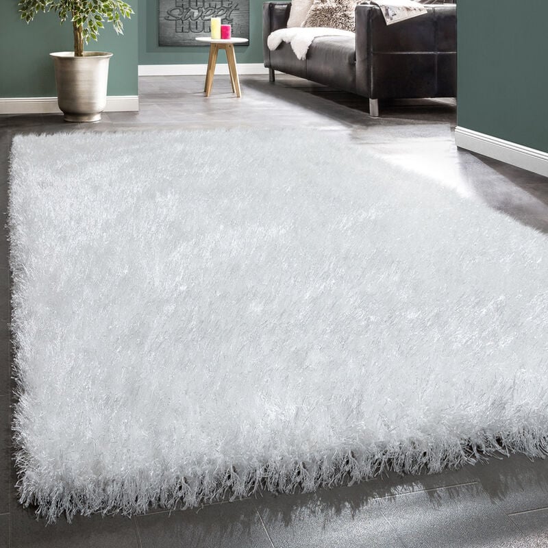 foto del prodotto paco home tappeto salotto moderno soggiorno pelo lungo monocolore peloso moderno bianco 60x100 cm