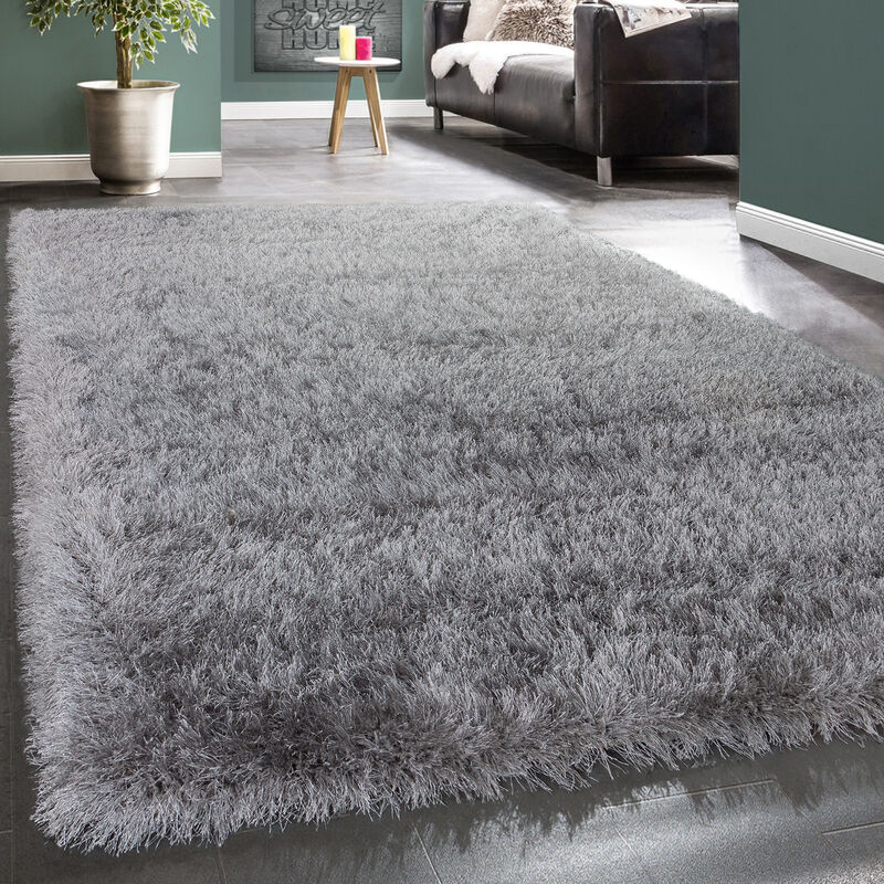 foto del prodotto paco home tappeto salotto moderno soggiorno pelo lungo monocolore peloso moderno grigio 80x150 cm
