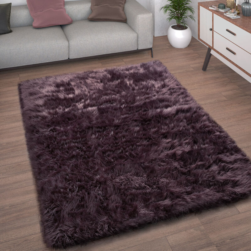 foto del prodotto paco home tappeto salotto pelliccia finta imitazione pelo lungo cuscino cuore rotondo 60x100 cm, viola