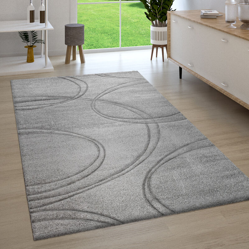 foto del prodotto paco home tappeto salotto pelo corto 3d contorni rifilati a mano moderno monocolore 60x110 cm, grigio