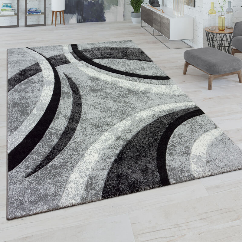 foto del prodotto paco home tappeto salotto pelo corto vintage contorni rifilati a mano effetto 3d 160x230 cm, grigio