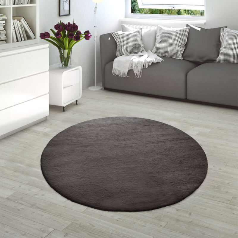 foto del prodotto paco home tappeto salotto pelo lungo morbida imitazione finta pelliccia coniglio antracite 80 cm tondo