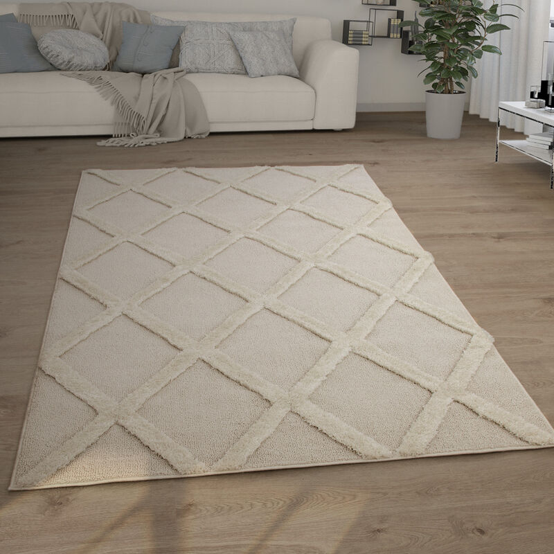 foto del prodotto paco home tappeto salotto pelo lungo shaggy effetto 3d etnico boho vintage morbido 60x100 cm, crema 5