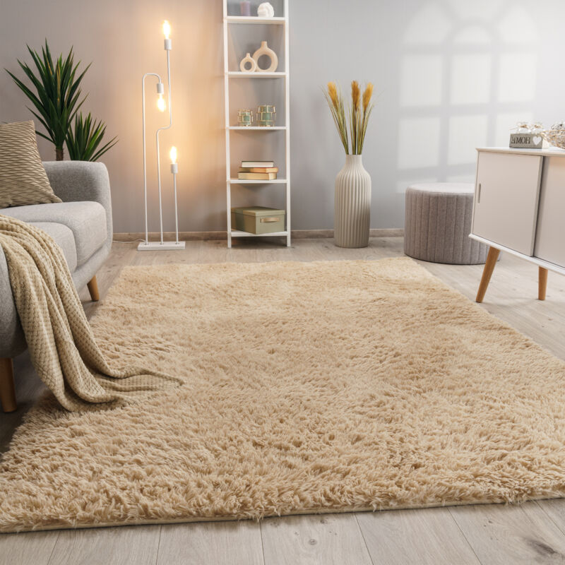 foto del prodotto paco home tappeto salotto pelo lungo soggiorno pelliccia finta shaggy morbido monocolore 140x200 cm, beige
