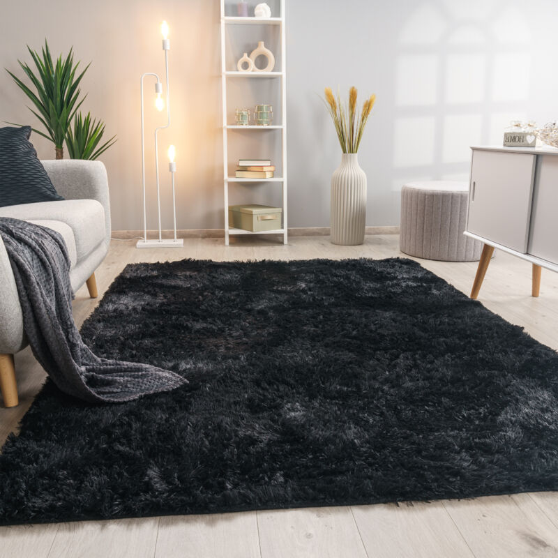 foto del prodotto paco home tappeto salotto pelo lungo soggiorno pelliccia finta shaggy morbido monocolore 140x200 cm, nero
