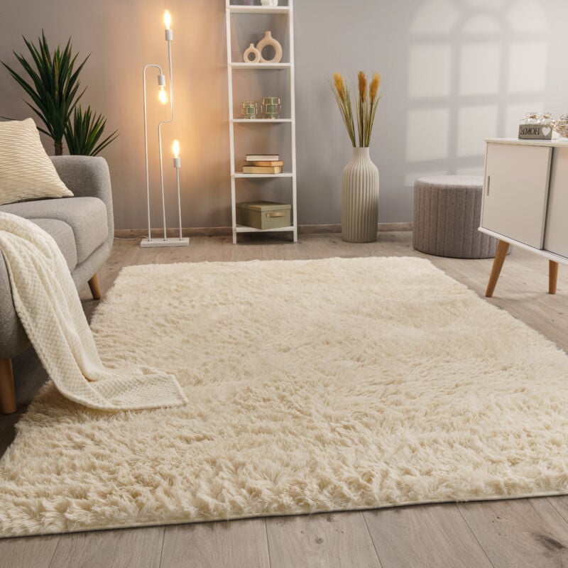 foto del prodotto paco home tappeto salotto pelo lungo soggiorno pelliccia finta shaggy morbido monocolore 200x290 cm, avorio crema 