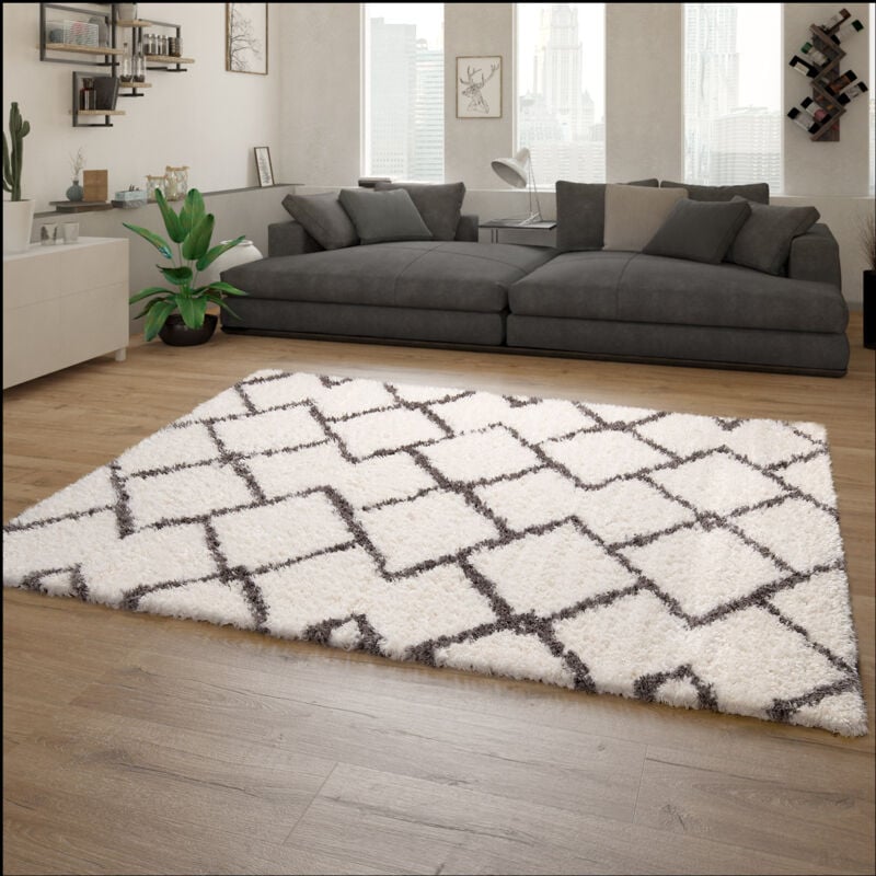 foto del prodotto paco home tappeto salotto pelo lungo tappeto shaggy motivo moderno scandinavo grigio crema 200x290 cm