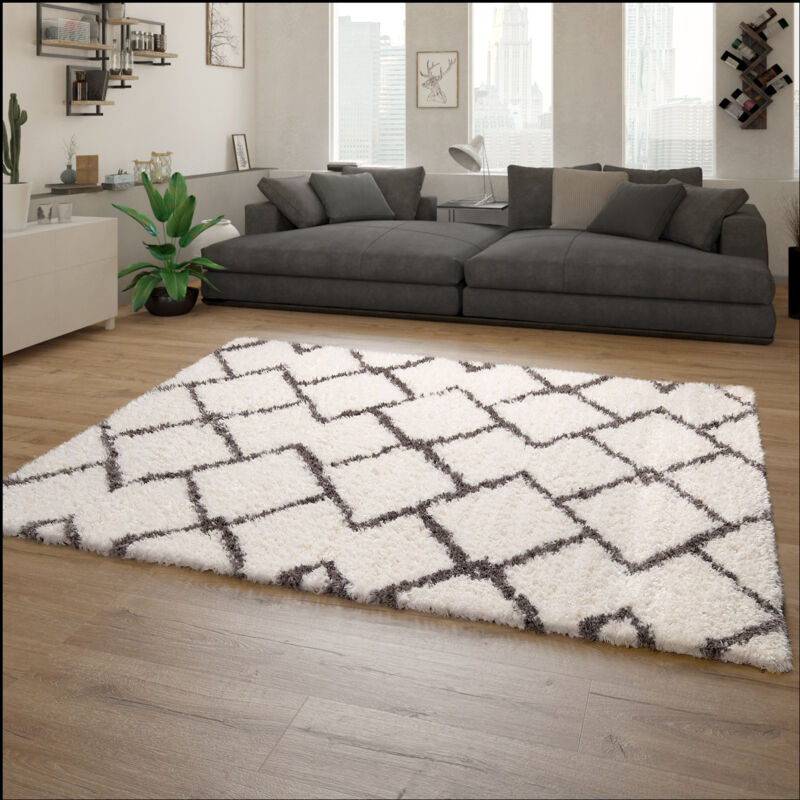 foto del prodotto paco home tappeto salotto pelo lungo tappeto shaggy motivo moderno scandinavo grigio crema 80x150 cm