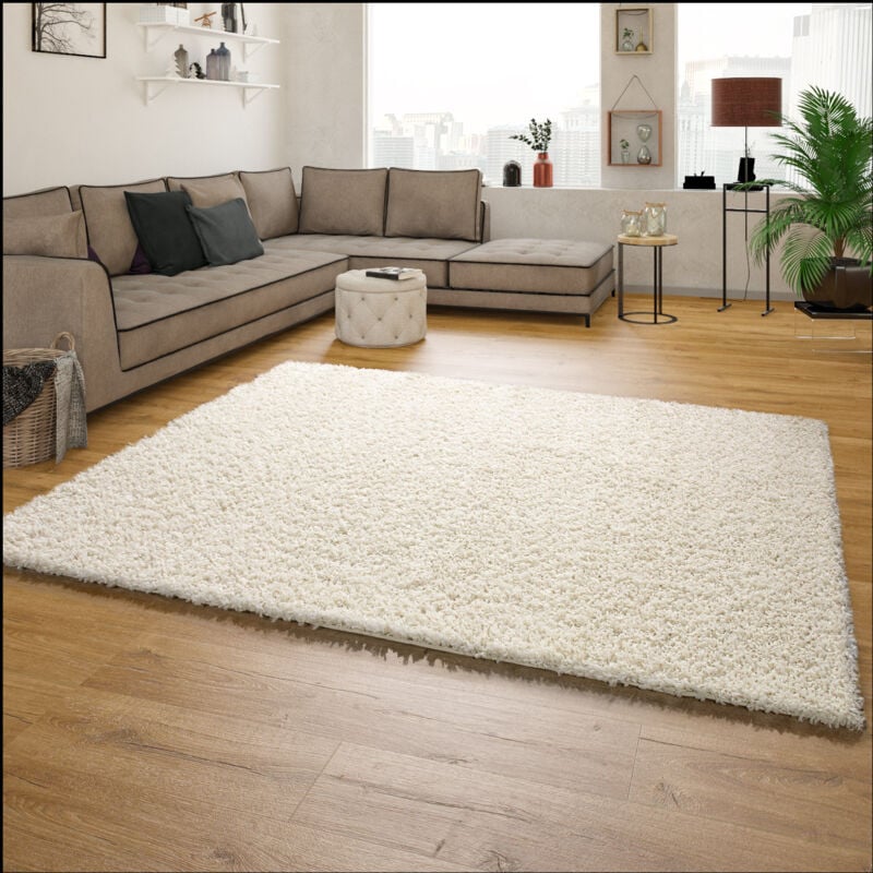 foto del prodotto paco home tappeto shaggy a pelo alto a pelo lungo tappeto a tinta unita in crema 70x250 cm