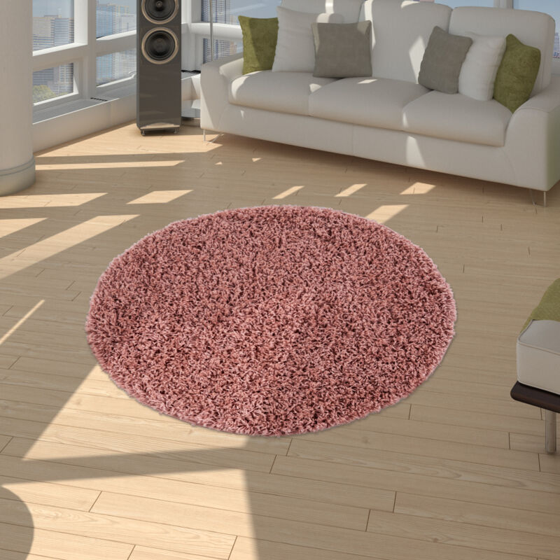 foto del prodotto paco home tappeto shaggy pelo alto pelo lungo pregiato alto spessore del pelo tinta unita rosa pastello 120 cm tondo