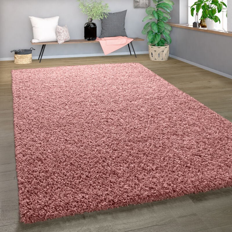 foto del prodotto paco home tappeto shaggy pelo alto pelo lungo pregiato alto spessore del pelo tinta unita rosa pastello 120x170 cm
