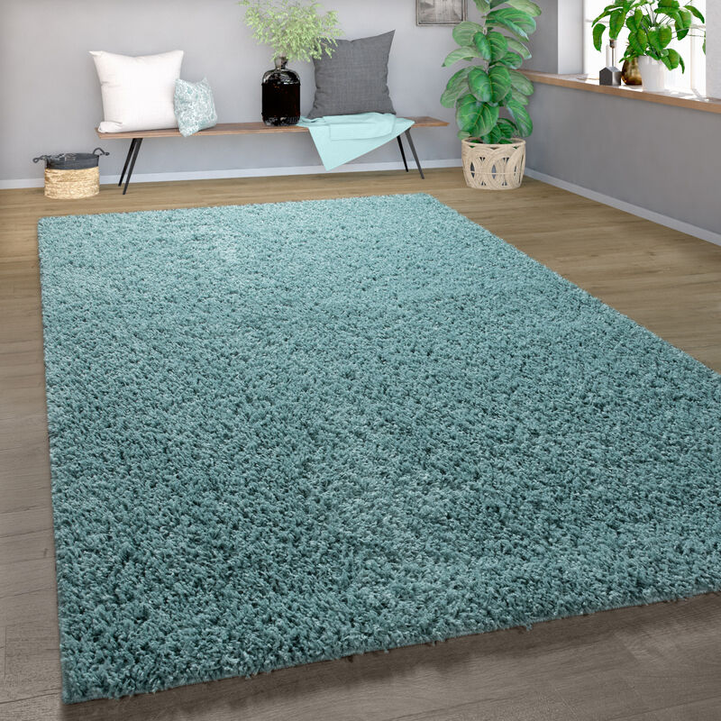 foto del prodotto paco home tappeto shaggy pelo alto pelo lungo pregiato alto spessore del pelo tinta unita turchese pastello 60x100 cm