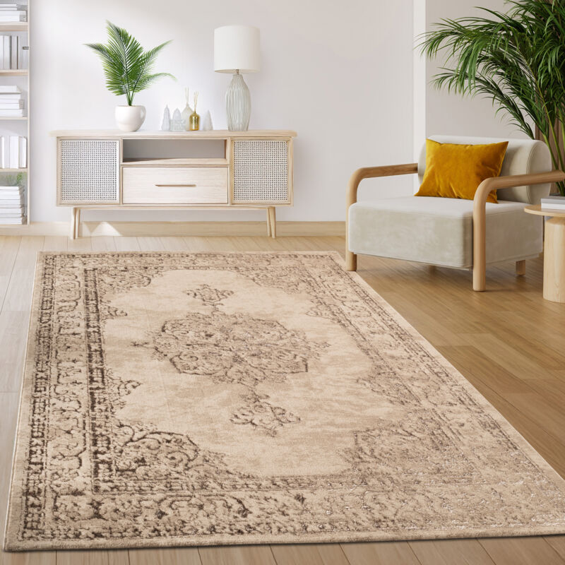 foto del prodotto paco home tappeto soggiorno camera da letto a pelo corto motivo astratto orientale vintage beige 160x220 cm