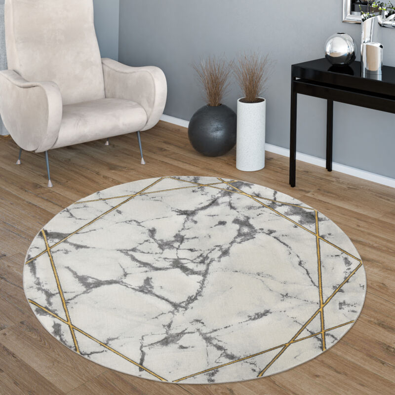 foto del prodotto paco home tappeto soggiorno grigio oro grigio marmo morbido modello 3 d linee di alta qualit a pelo corto 120 cm tondo