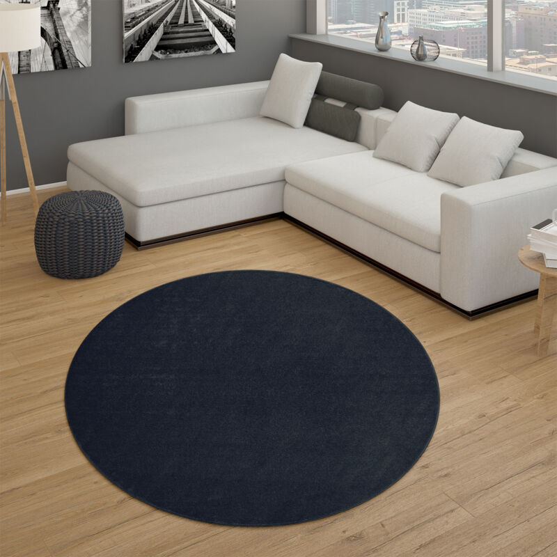 foto del prodotto paco home tappeto soggiorno pelo corto camera da letto moderno monocolore blu scuro 120 cm tondo