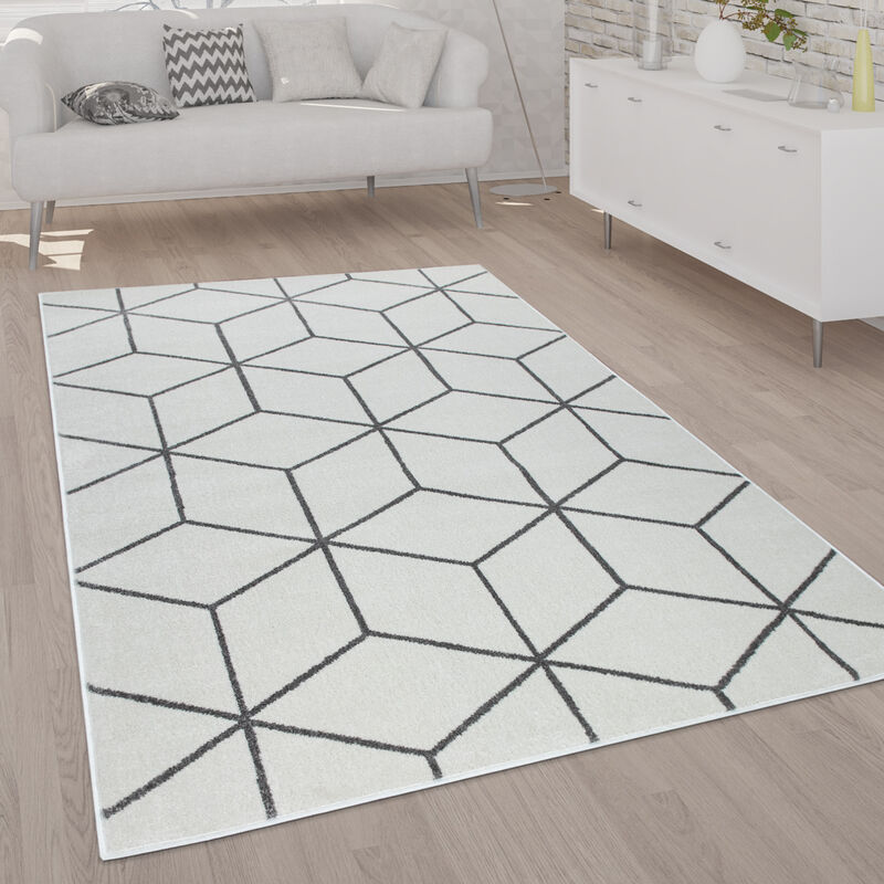 foto del prodotto paco home tappeto soggiorno pelo corto moderno scandinavo motivo diamante grigio bianco 60x100 cm, bianco