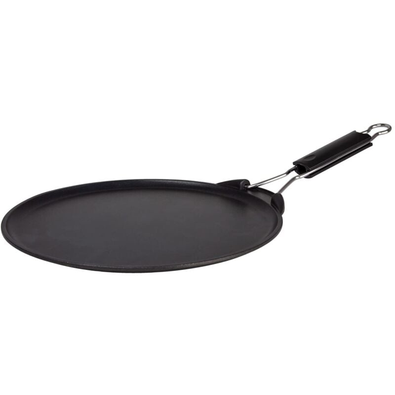 foto del prodotto padella antiaderente e antigraffio in alluminio pressofuso, padella crepes multiuso con manico pieghevole, diametro 30 cm, made in italy, ideale